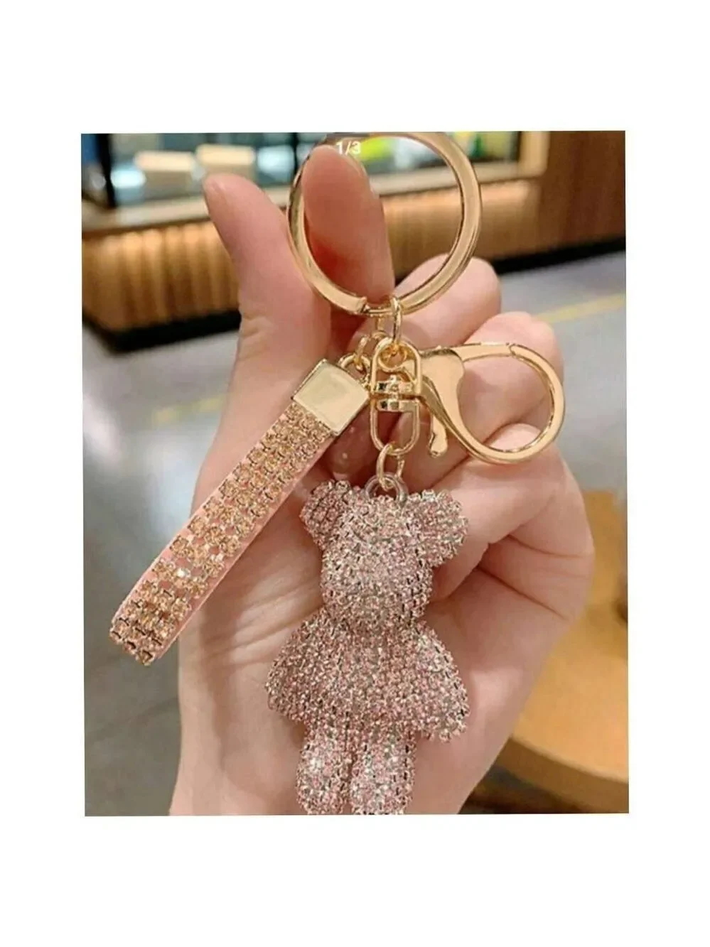 Trendy Rhinestone-embedded Bear Shaped Keychain For Women